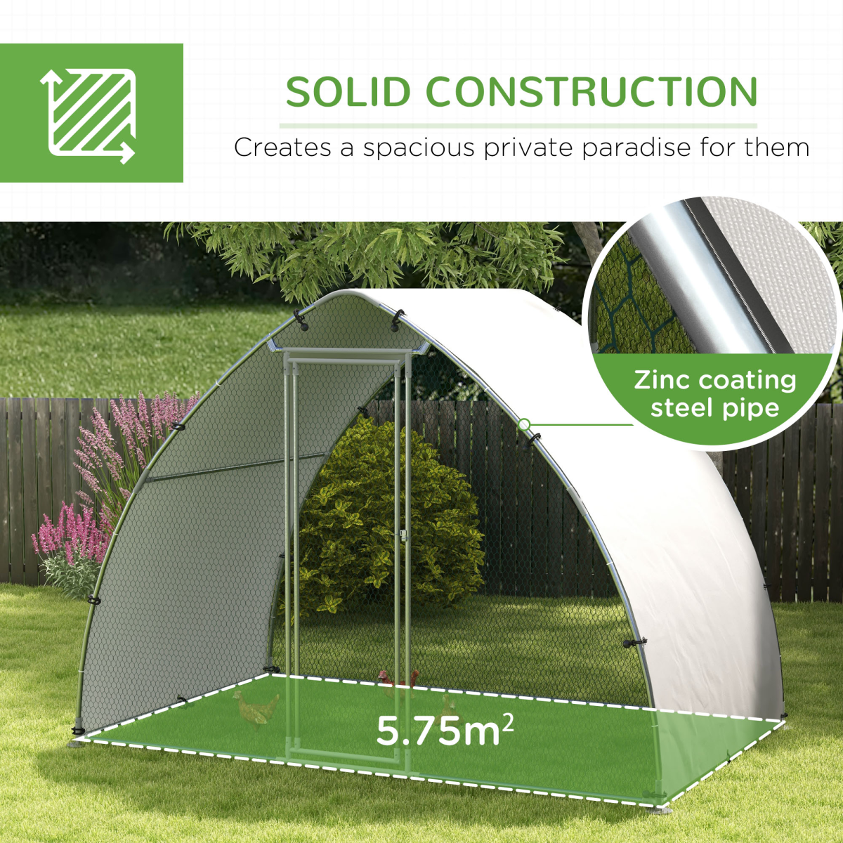 PawHut Walk-In Chicken Run with Cover for 4-6 Chickens