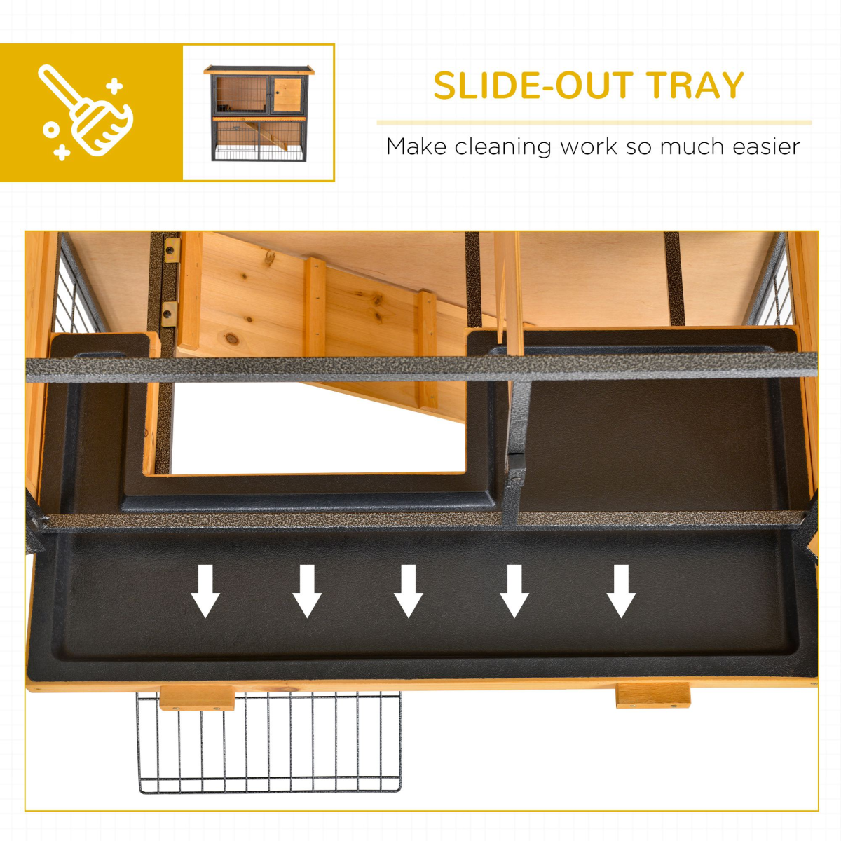 Elevated Outdoor Rabbit Hutch, Wood and Metal Pet House, 89.5 x 45 x 81 cm