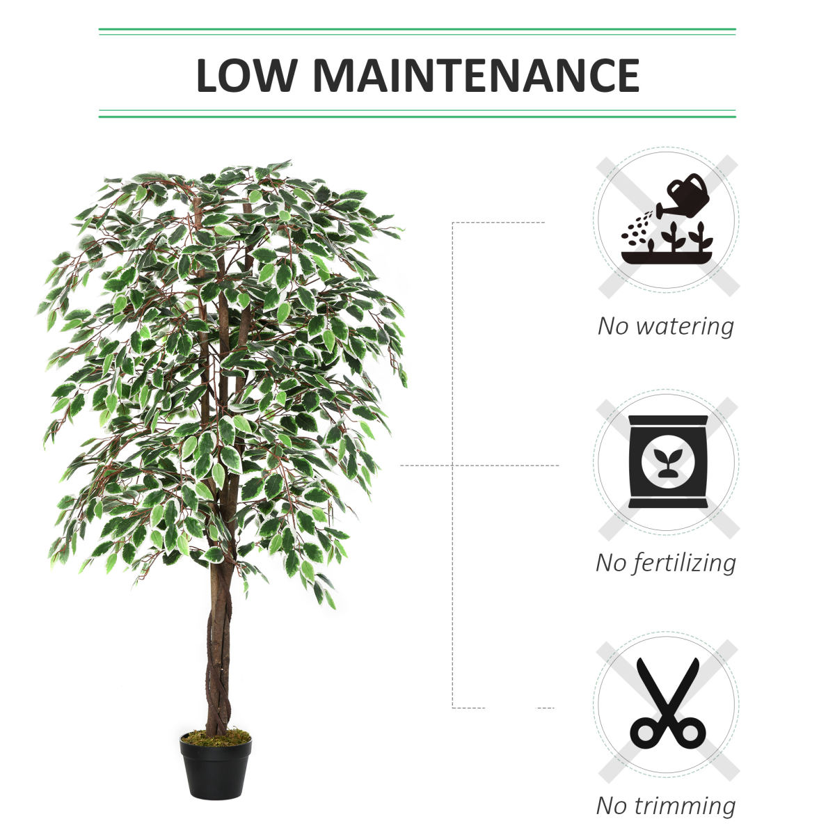 Outsunny Artificial Ficus Tree with Pot, 160cm