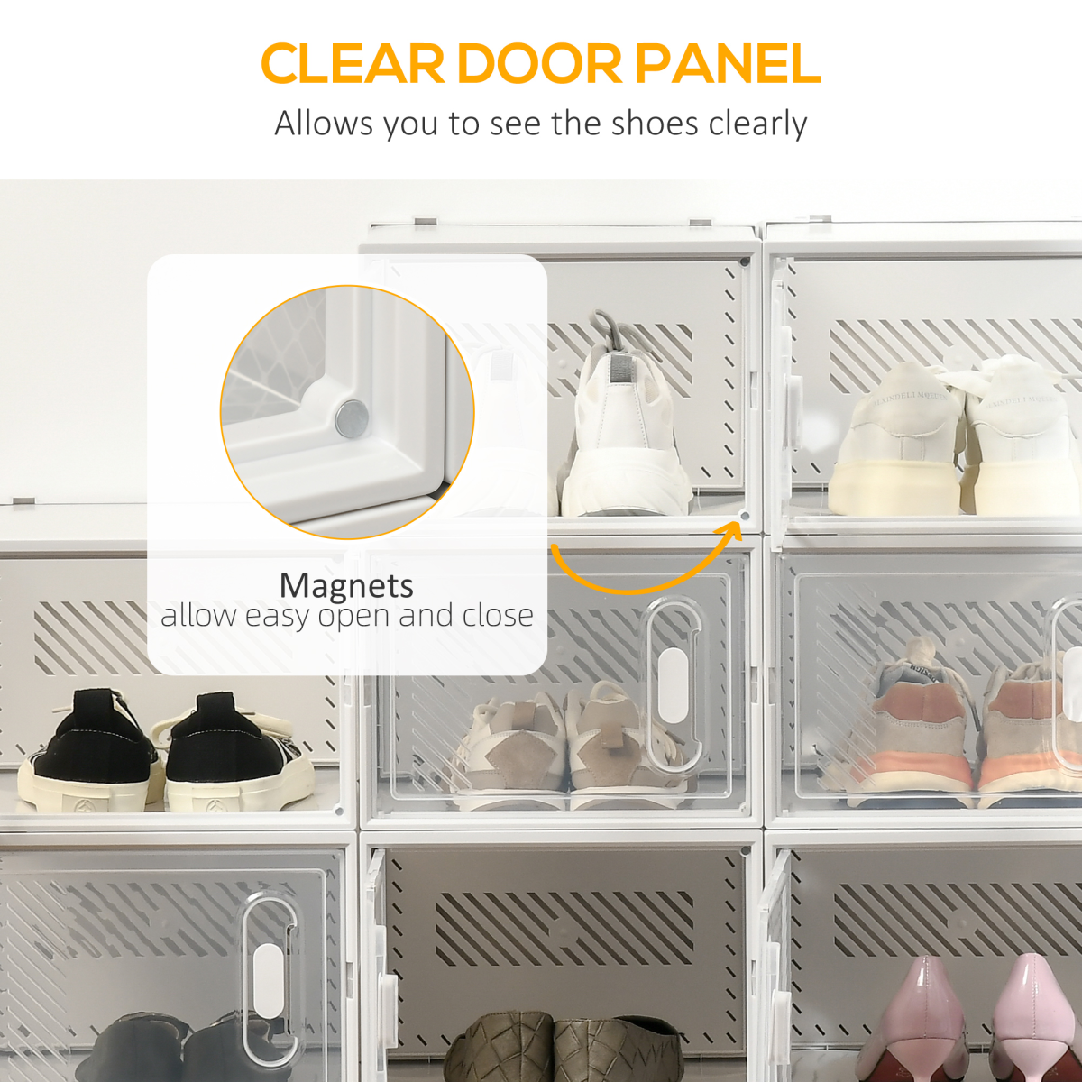HOMCOM 18PCS Clear Stackable Shoe Boxes, PP Plastic, UK/EU Size up to 12, 28 x 36 x 21cm