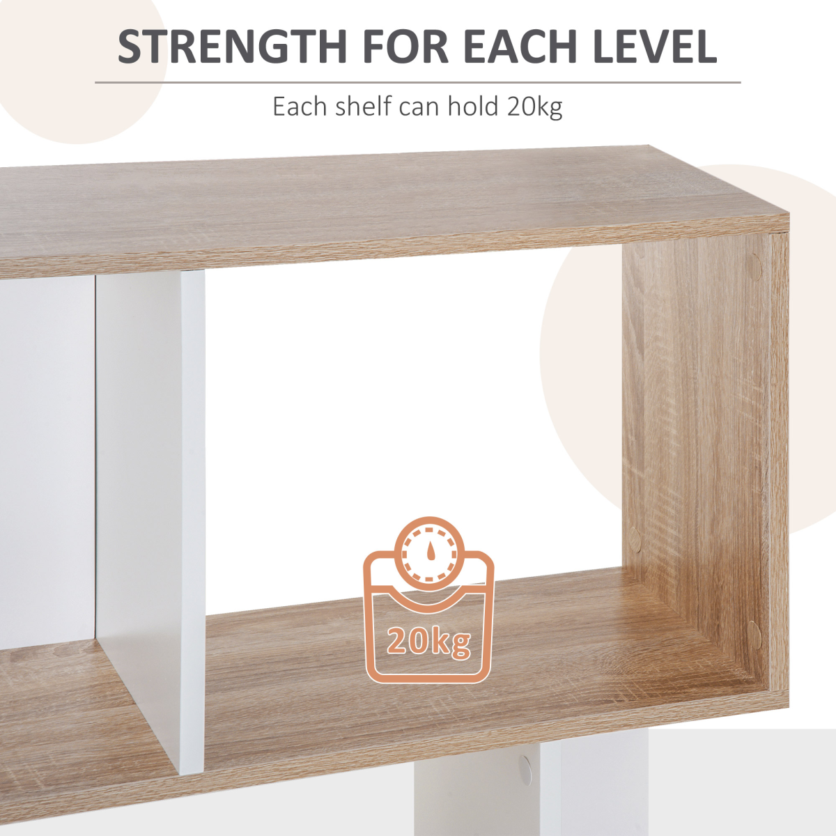 HOMCOM 5-Tier S-Shape Bookcase Display Shelving Unit, Natural