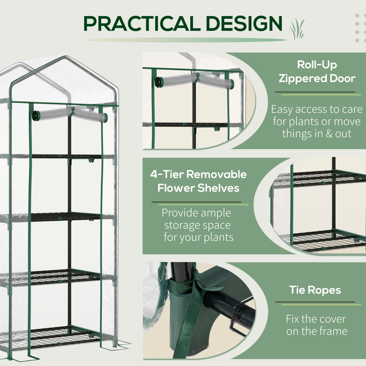 Outsunny 4-Tier Mini Portable Greenhouse with Metal Frame, Transparent PVC Cover, 160 x 70 x 50 cm