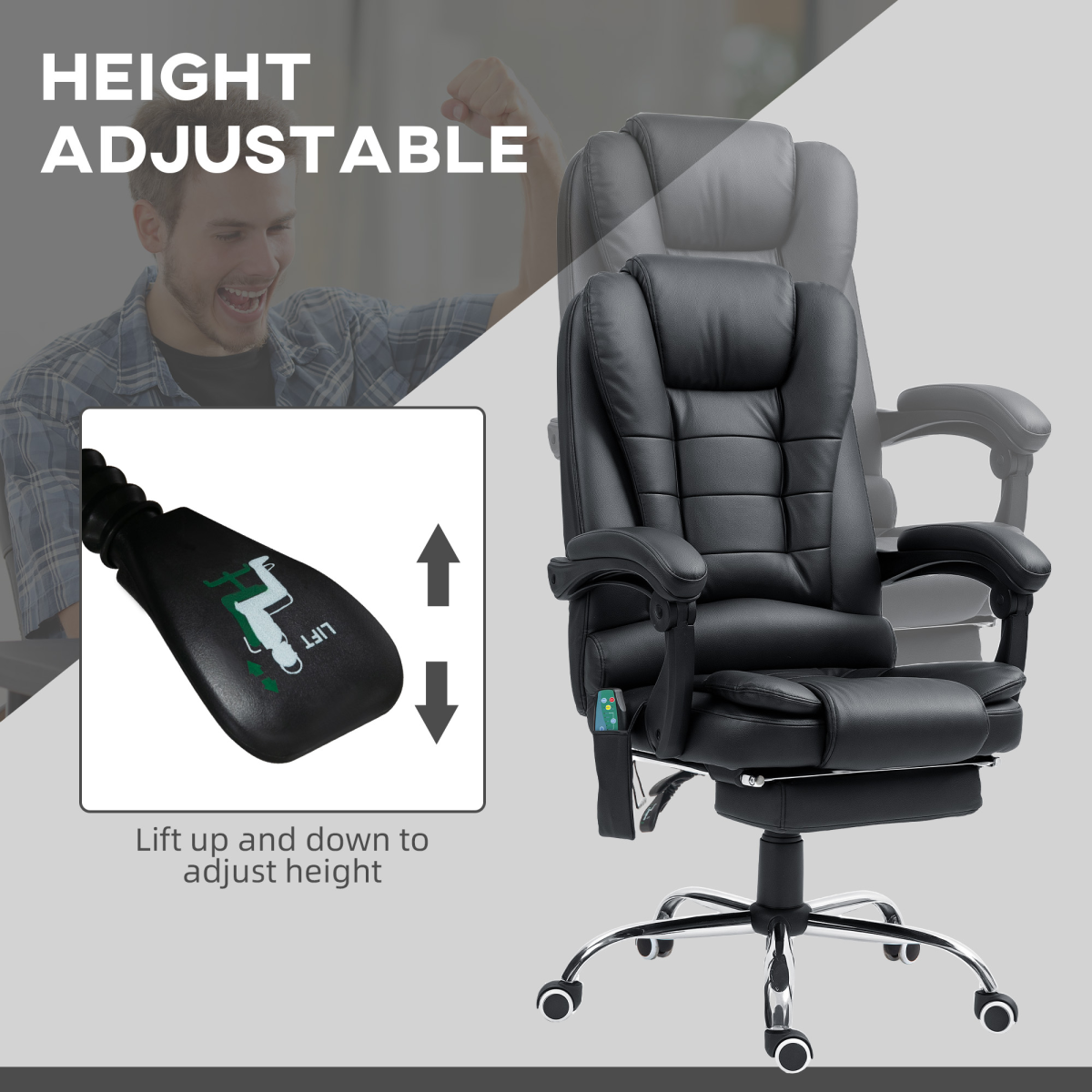 Vinsetto Heated 6-Point Vibration Massage Office Chair, Black