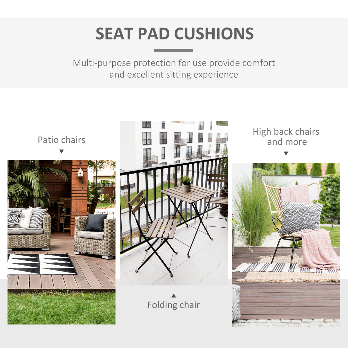 45 x 45cm Replacement Garden Seat Cushion Pad with Ties, Cream White