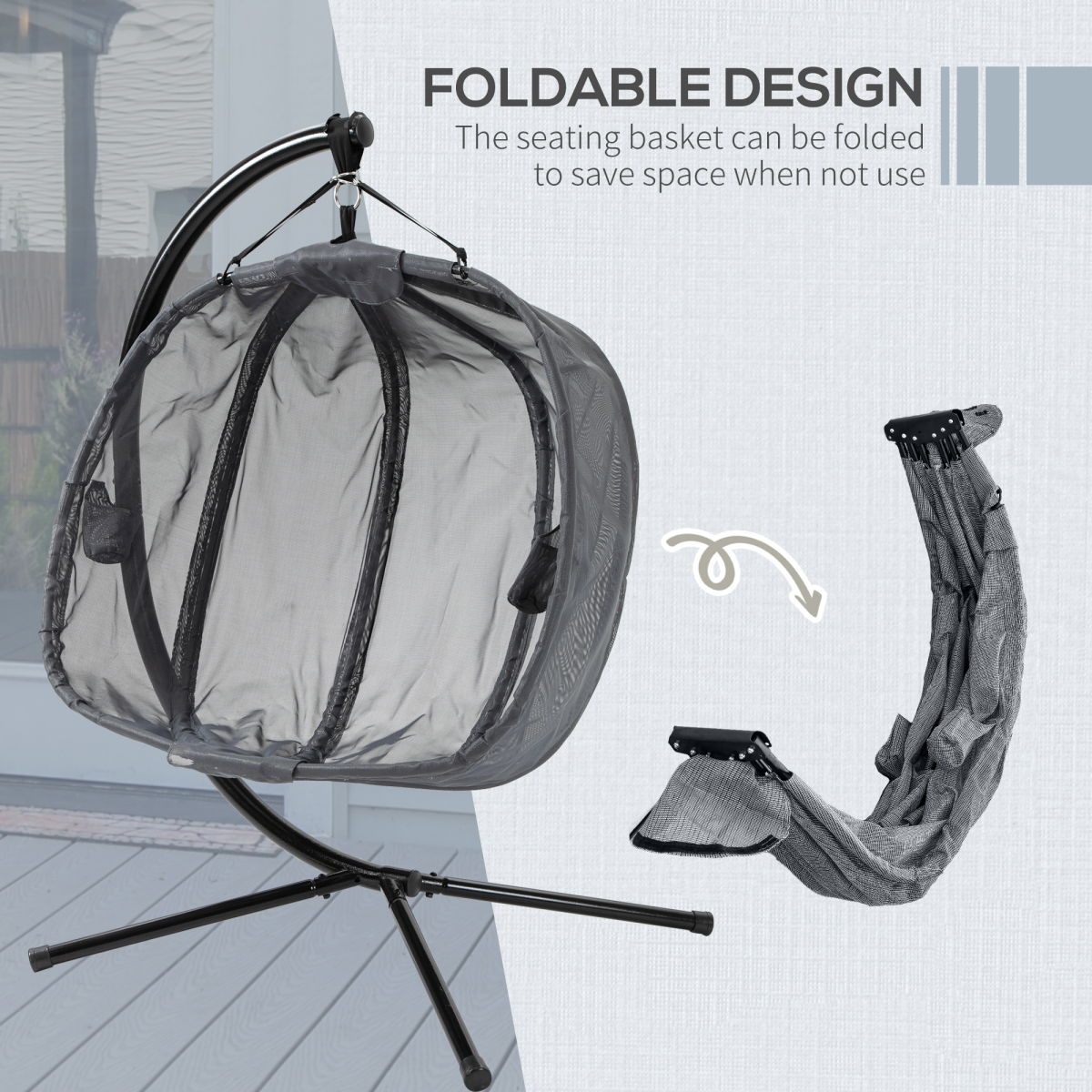 Outsunny 2-Seater Hanging Egg Chair with Cushion, Grey