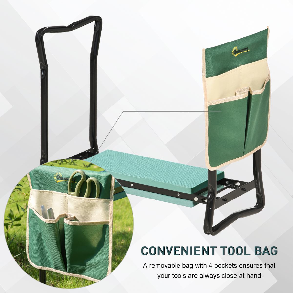 Outsunny Steel Frame Folding Garden Kneeler and Seat with Removable Tool Bag