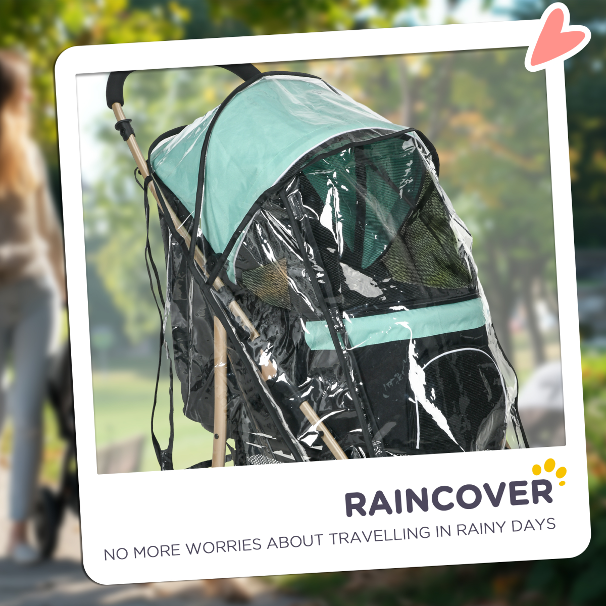 PawHut Foldable Pet Stroller for XS and S Dogs with Rain Cover - Green
