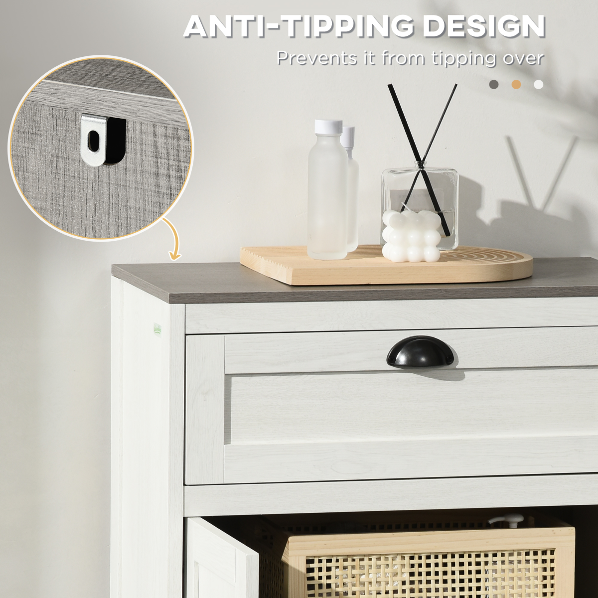White Bathroom Floor Cabinet with Drawer, Double Door & Shelf