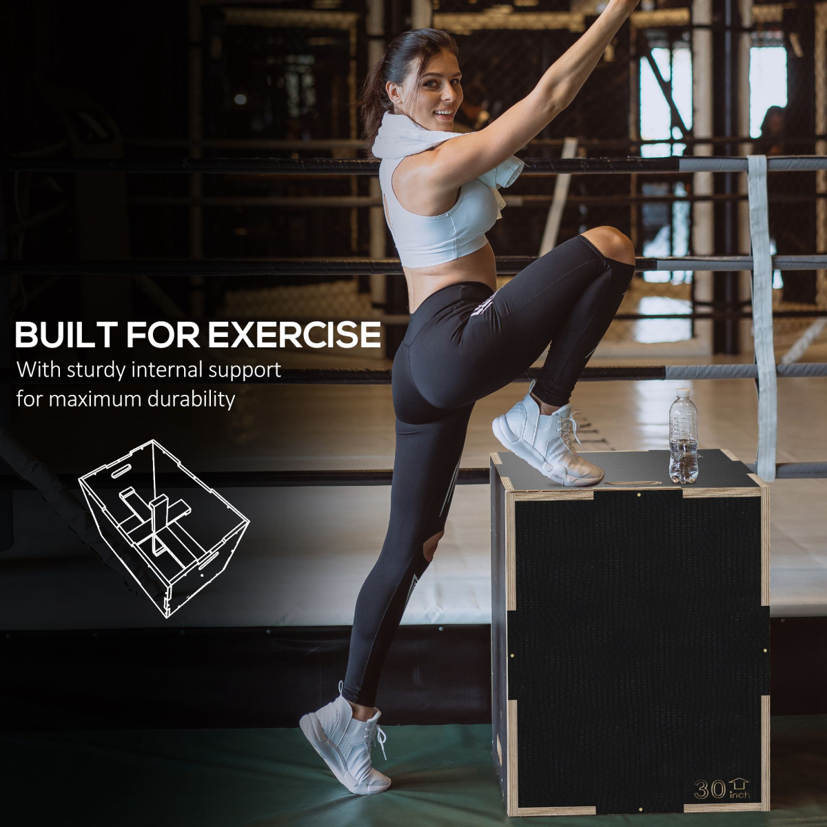 SPORTNOW Wooden Plyometric Jump Box, 3 Height Options for Home Gym