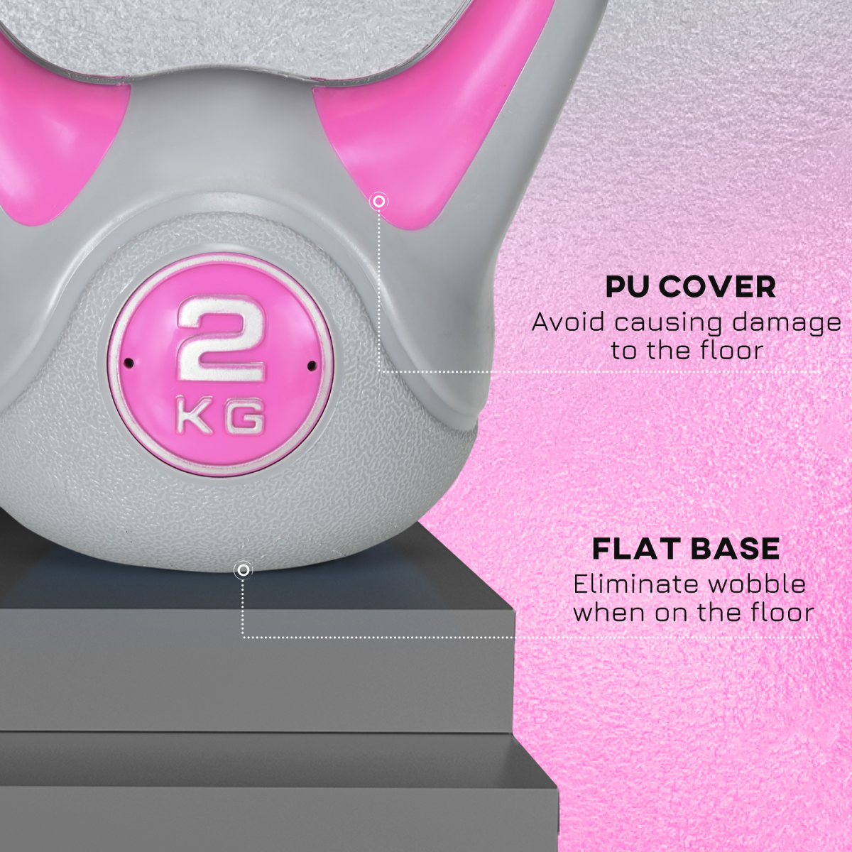 SPORTNOW 2kg Pink & Grey Kettlebell with Wide Handle for Home Gym