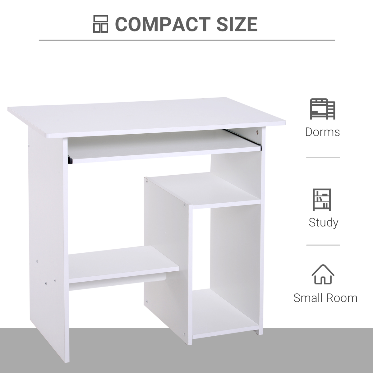 HOMCOM Computer Desk with Slide-Out Keyboard Tray, 2 Storage Shelves, White, 73.5H cm