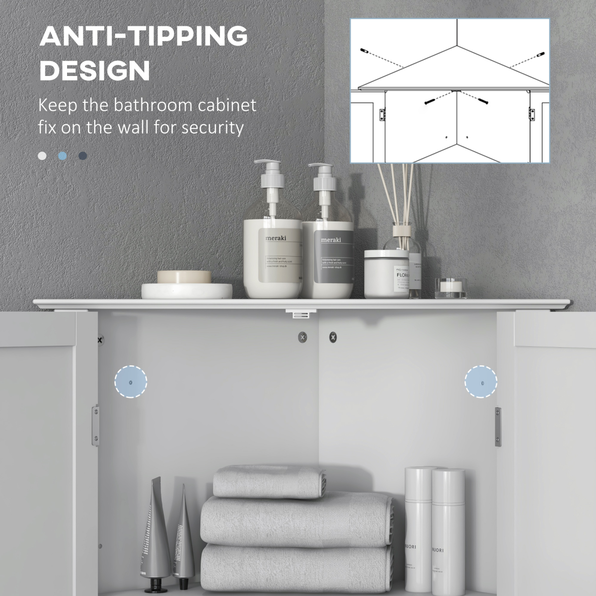 Corner Bathroom Storage Cabinet with Adjustable Shelf, White