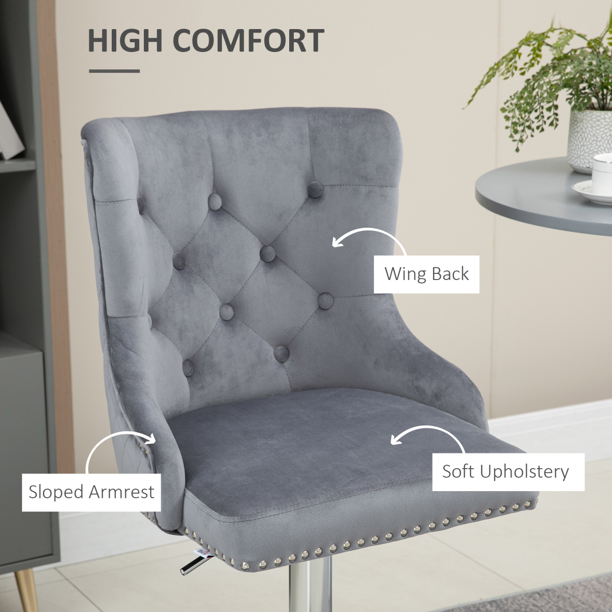 HOMCOM Set of 2 Adjustable Swivel Bar Stools with Backrest, Grey