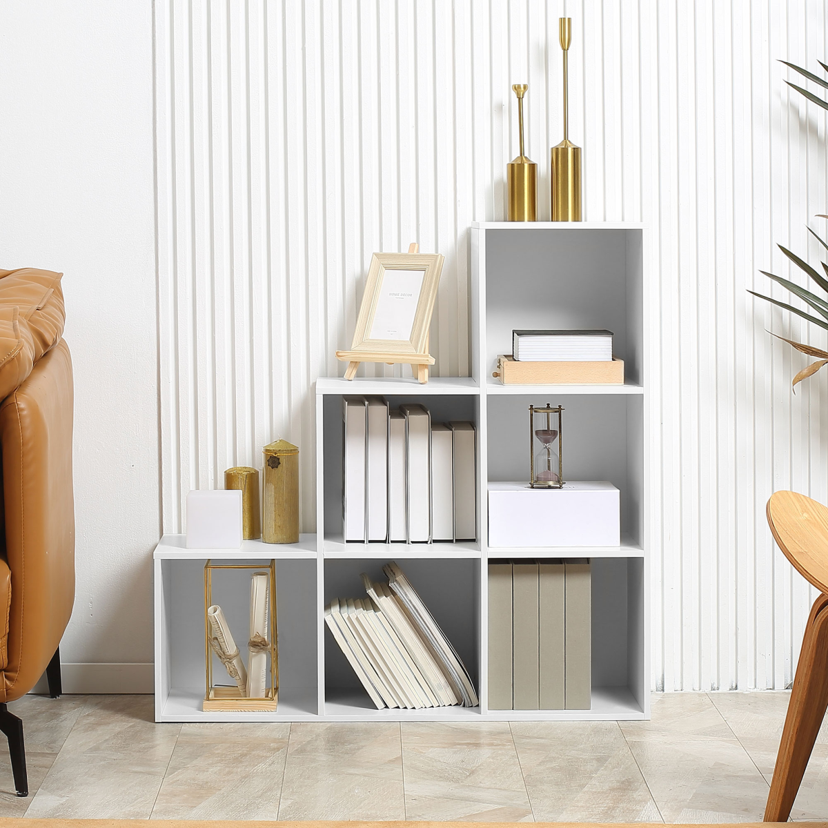 HOMCOM Storage Cabinet with 6 Cubes and 3-Tier Shelf, White, Particle Board Closet Organiser