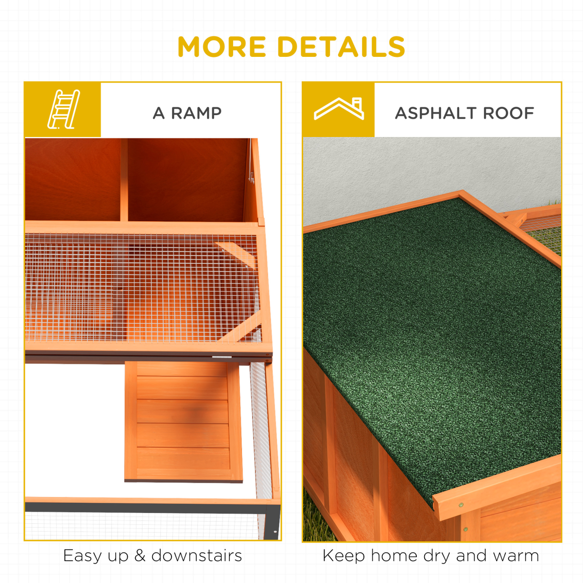 Wooden Rabbit Hutch with Run for Small Animals, 125.5 x 100 x 49 cm