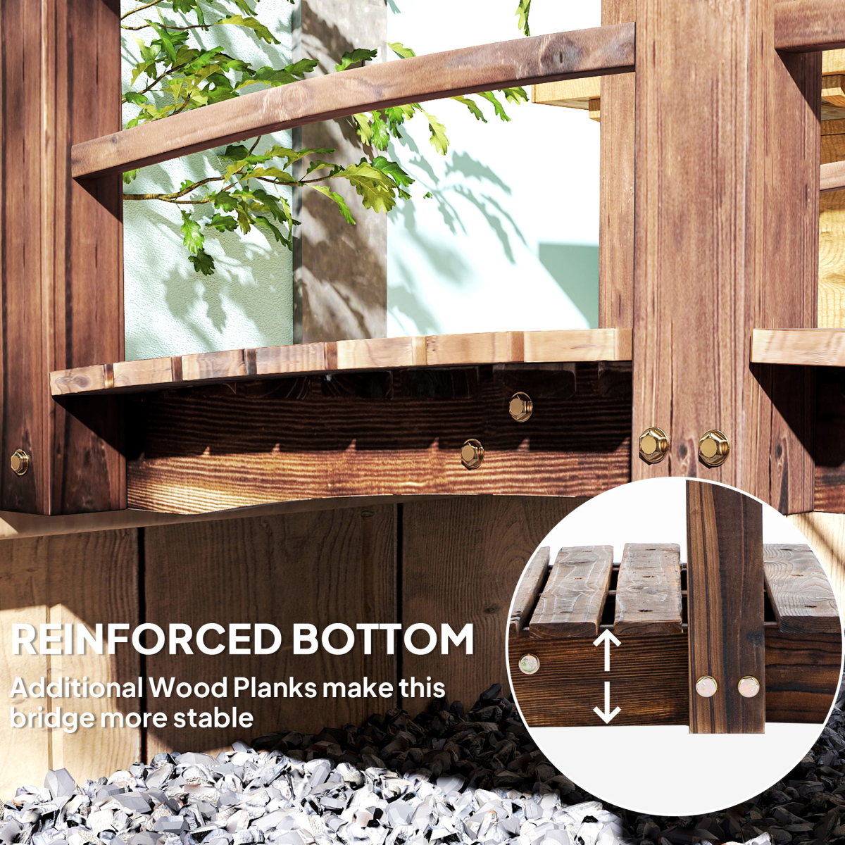 Outsunny Wooden Garden Bridge, Fir Wood, Stained Finish, Arch Design, Side Rails