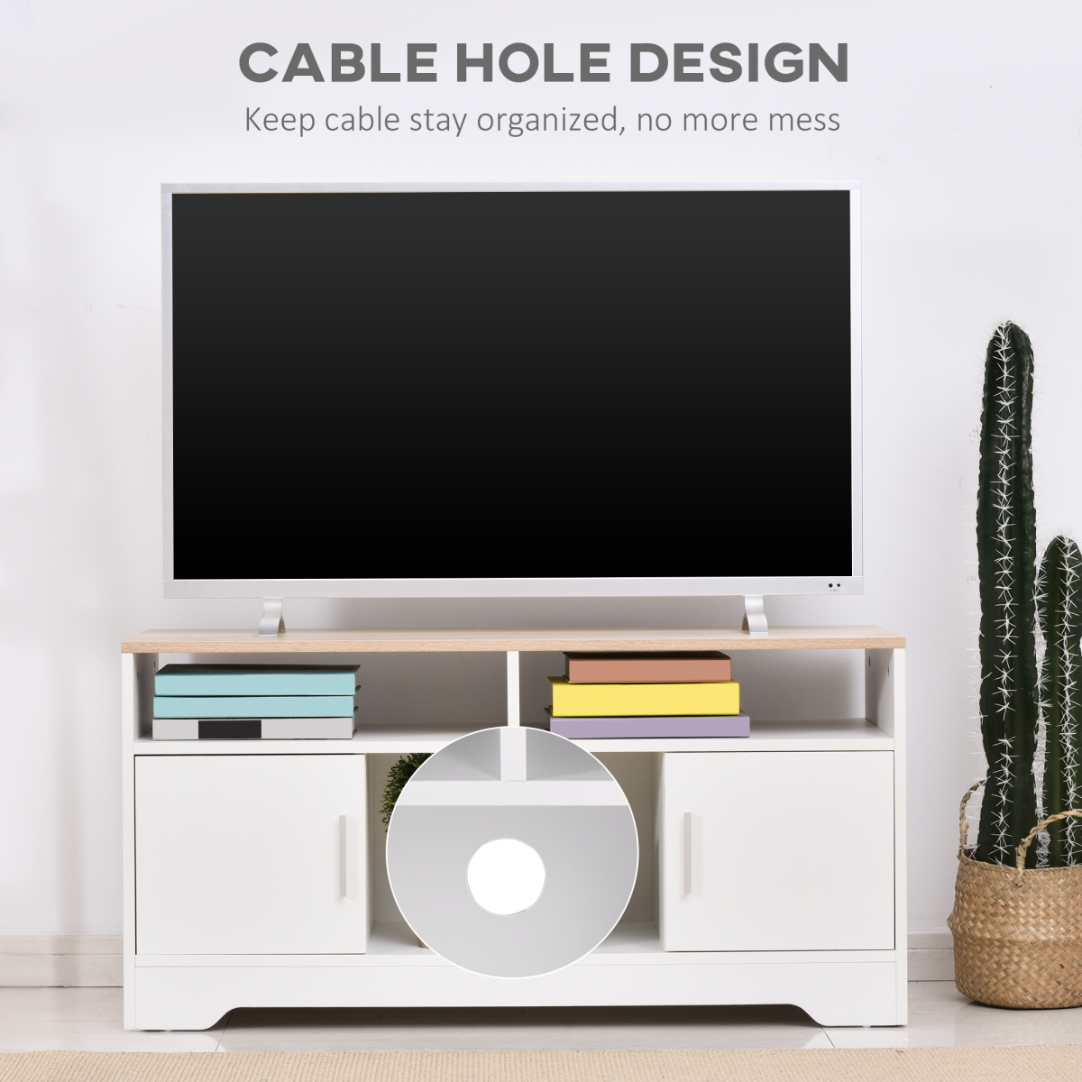 HOMCOM 42" White TV Stand with Cabinets & Shelves
