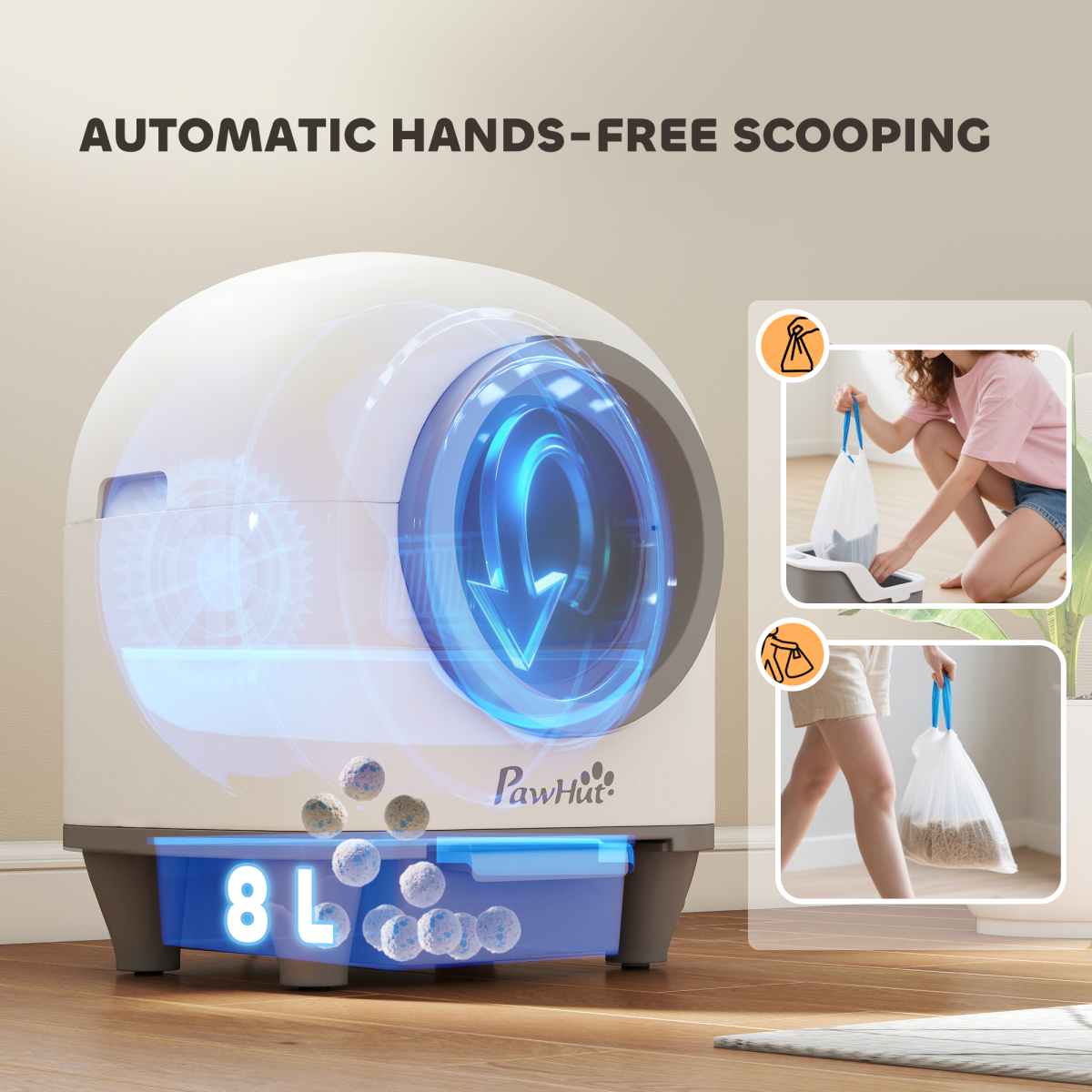 PawHut 80L Self-Cleaning Cat Litter Box with App Control, 12 Sensors