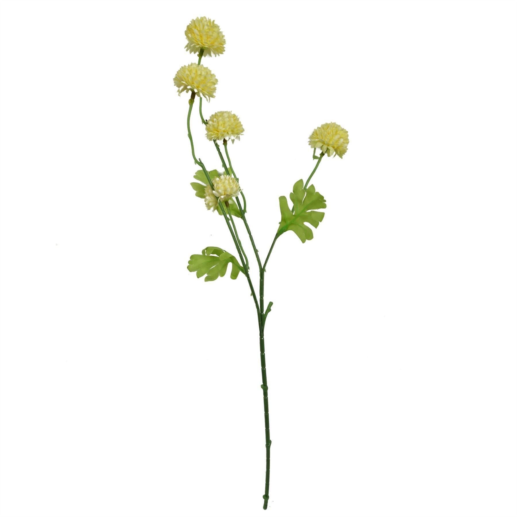 Leaf 50cm Yellow Dahlia Pompom Artificial Stem with 5 Blooms