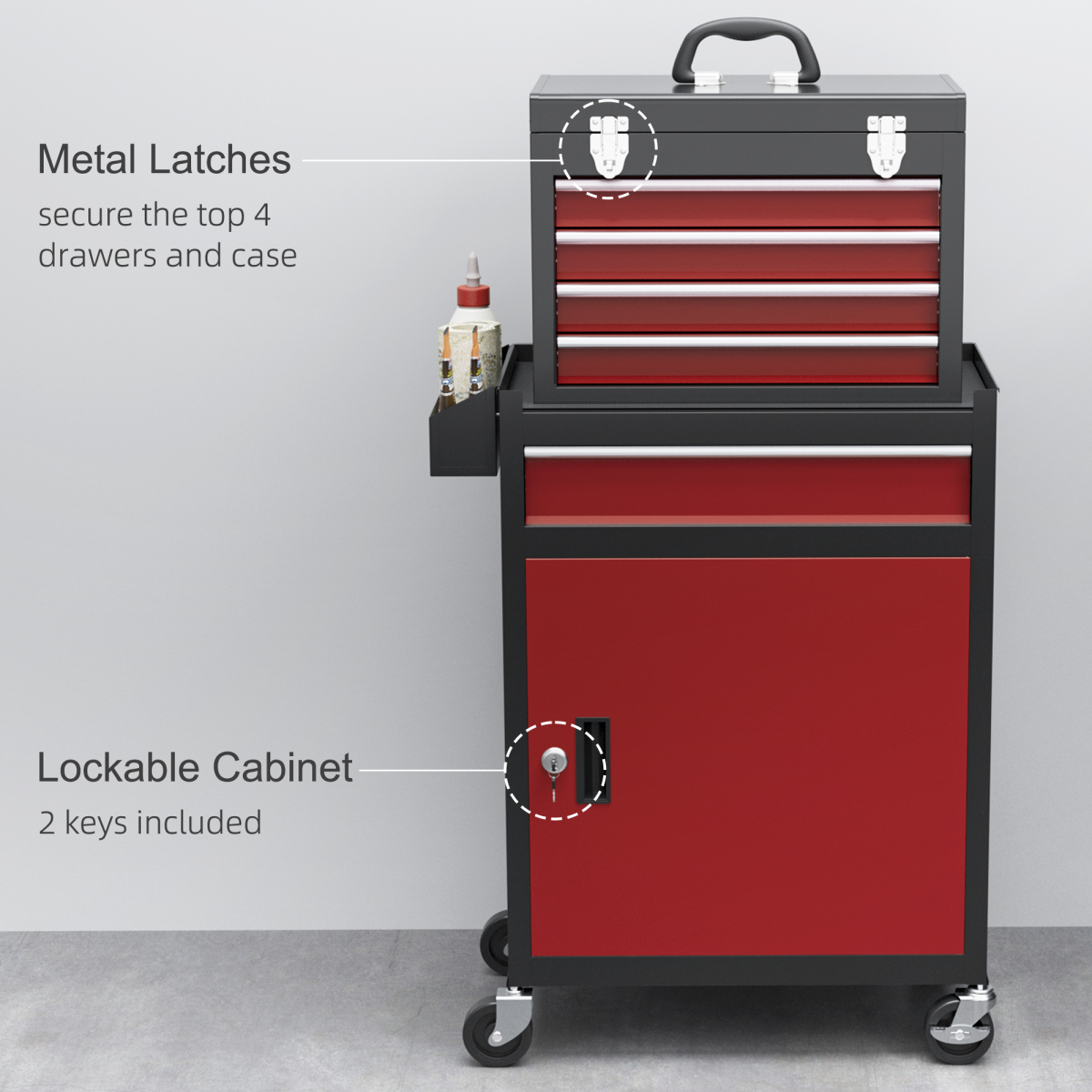 HOMCOM 5-Drawer Rolling Tool Cabinet with Lockable Cupboard