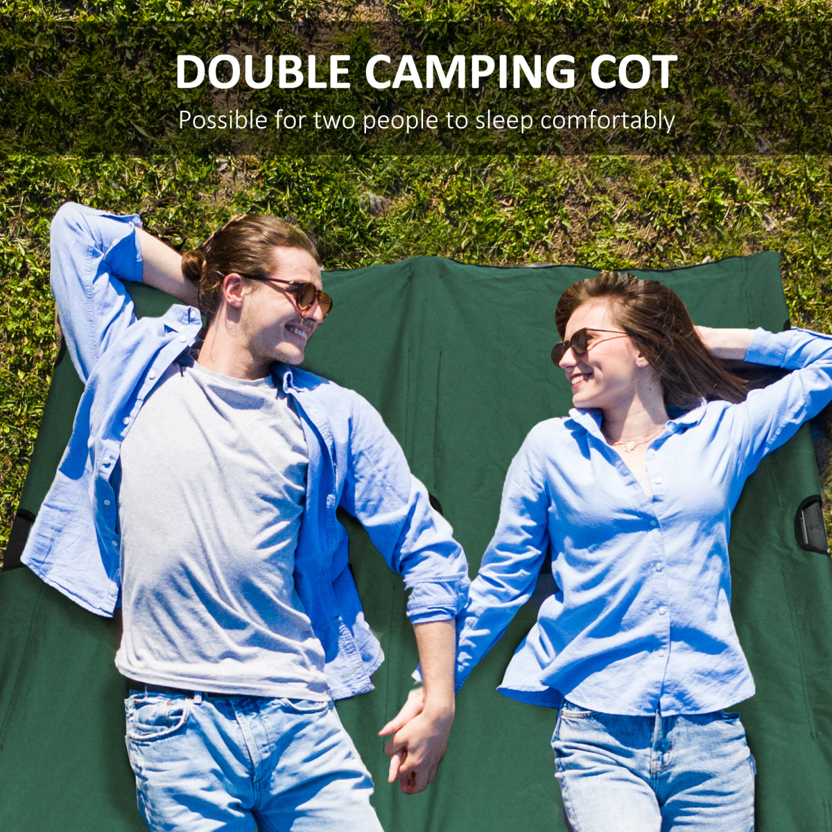 Double Camping Cot for 2 with Carry Bag, Portable, Green