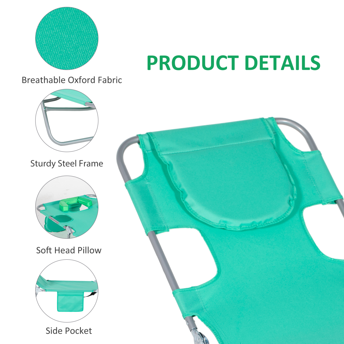 Outsunny Reclining Lounge Chair with Face Cavity, Adjustable 5-Position Backrest and Pillow