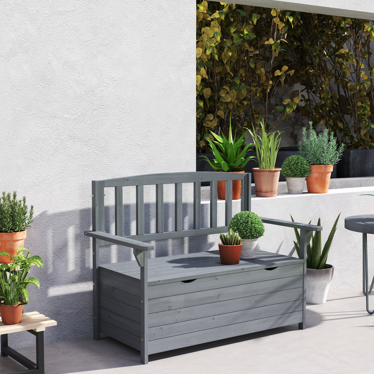 Outsunny 2-Seater Fir Wood Garden Storage Bench, Dark Grey