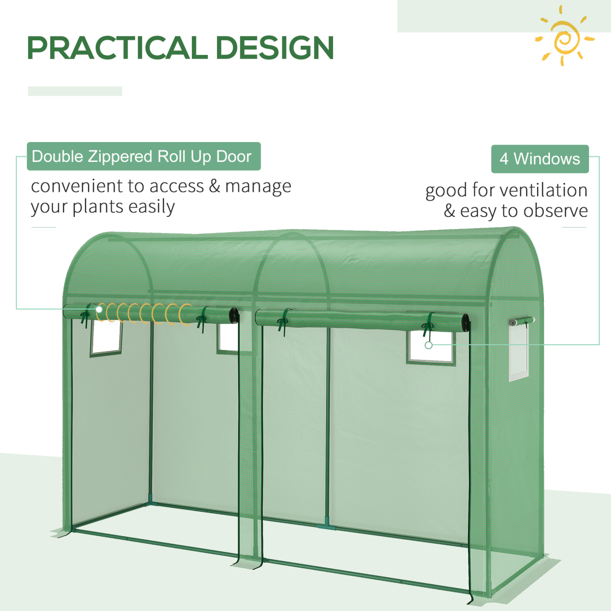 Outsunny 10ft x 3ft Greenhouse with 2 Roll-Up Doors and 4 Windows