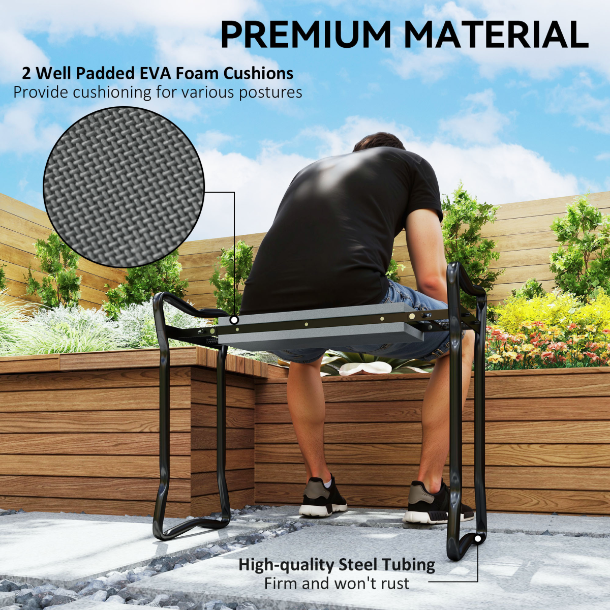 Outsunny 2-in-1 Folding Garden Kneeler Bench with Foam Pad, Grey