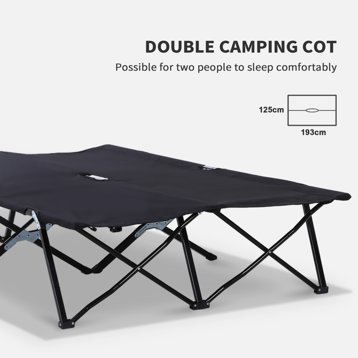 Outsunny Double Folding Camping Cot, Portable Outdoor Sleeping Bed, Black