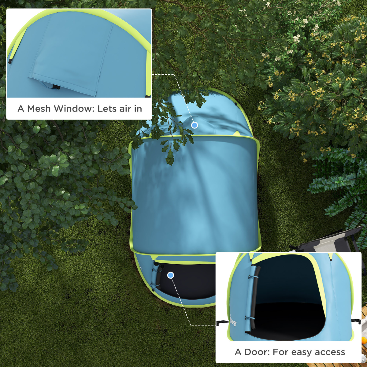 Outsunny 2-Person Pop-Up Camping Tent, 2000mm Waterproof, Blue