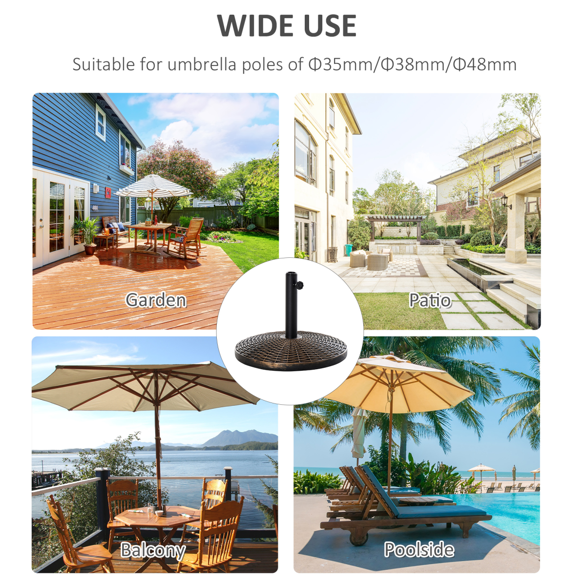 Outsunny 25kg Weighted Patio Umbrella Base with Rattan Finish