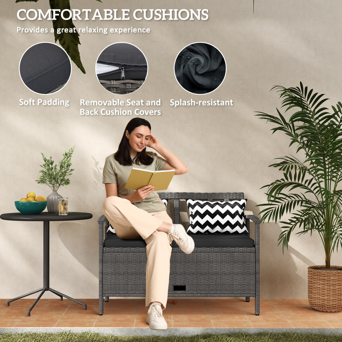 Outsunny 2-in-1 160L Outdoor Storage Bench with Cushion, Grey