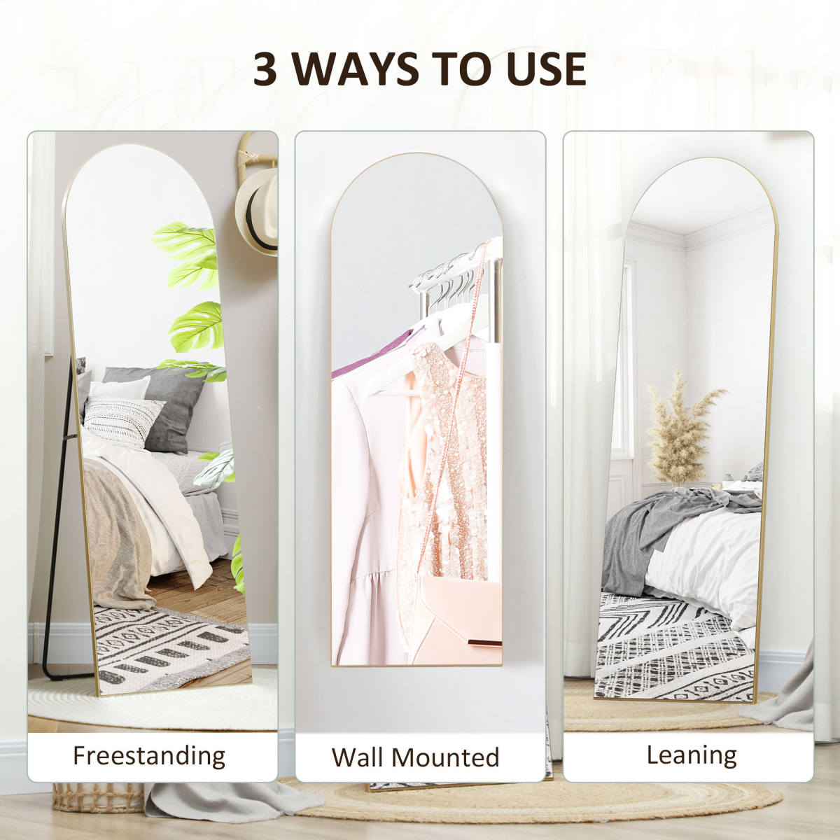 HOMCOM 50 x 150cm Gold Tone Full Length Floor Mirror, Wall Mount