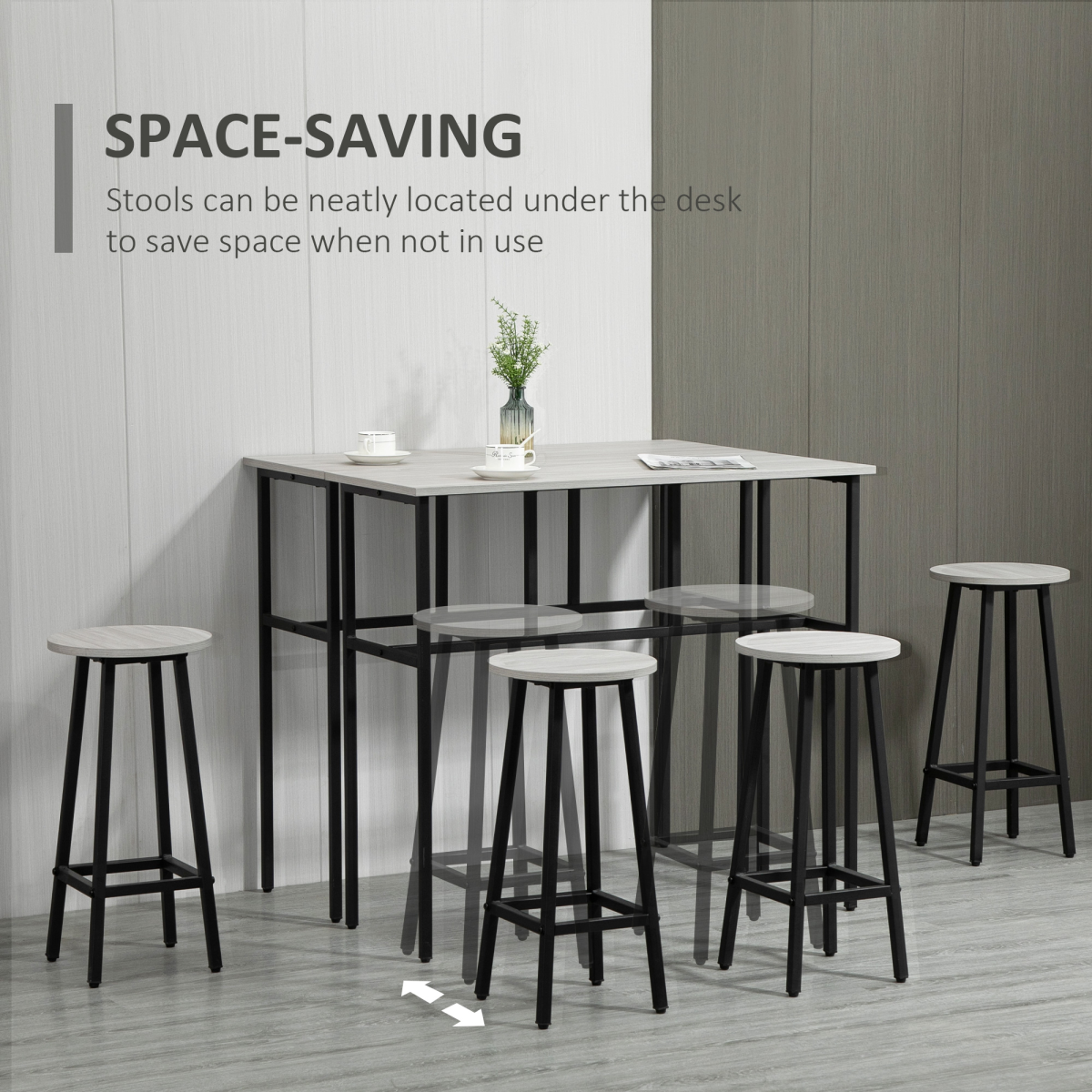 HOMCOM 6-Piece Bar Table Set with 2 Breakfast Tables and 4 Stools, Grey