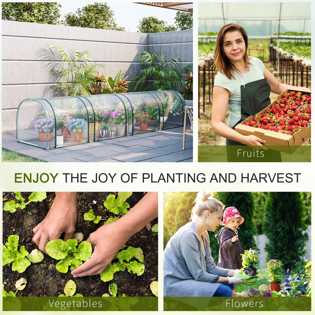 Outsunny Mini Tunnel Greenhouse 395 x 100 cm Steel Frame with Clear Cover and Zipper Doors