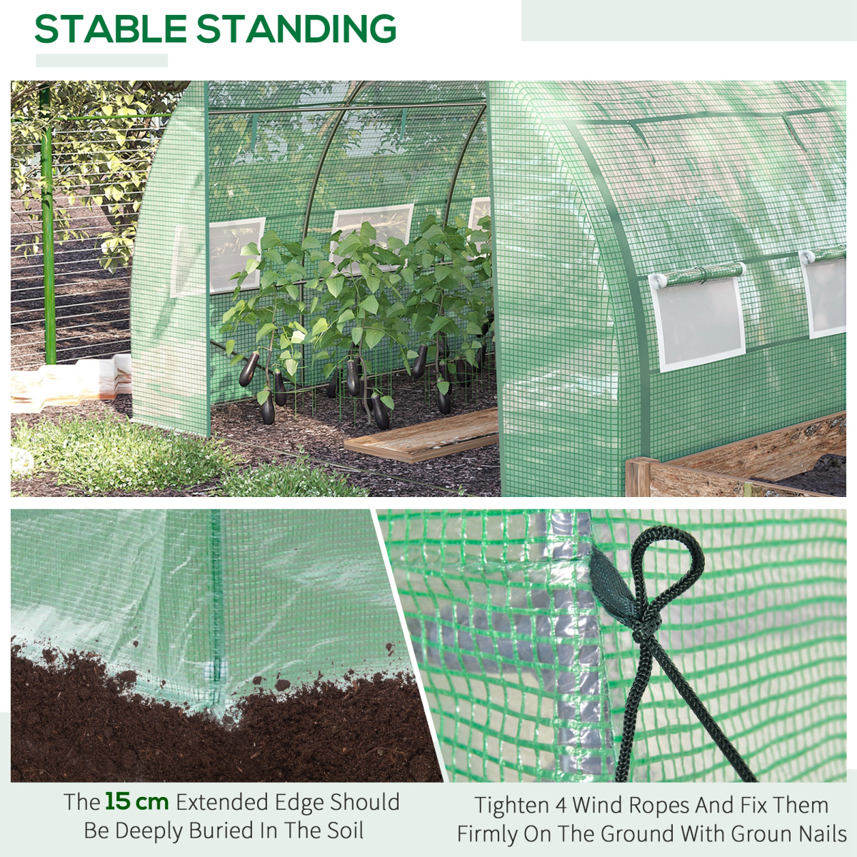 Outsunny 3 x 3 x 2 m Green Polytunnel Greenhouse with Steel Frame