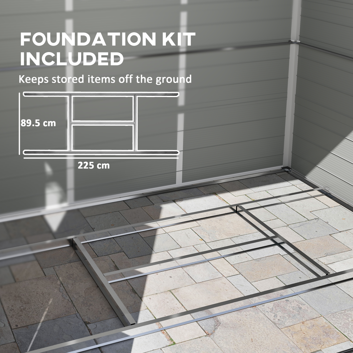 Outsunny 8 x 6ft Garden Storage Shed with Foundation Kit, Light Grey