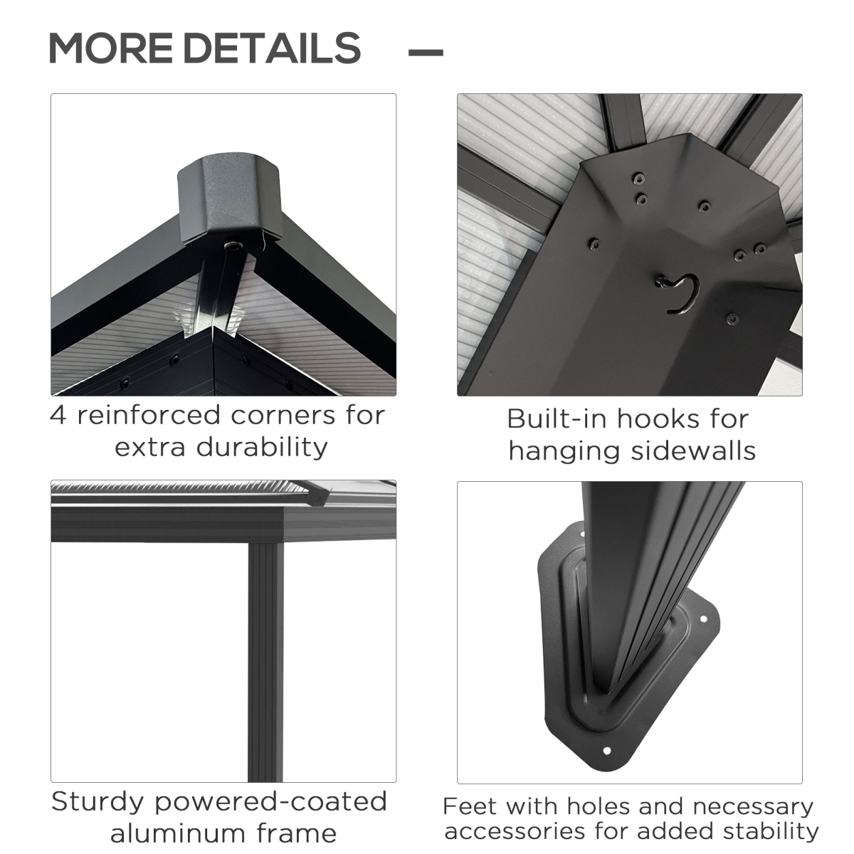Outsunny 3 x 3.6m Aluminium Hardtop Gazebo with Polycarbonate Roof, Black and Dark Grey