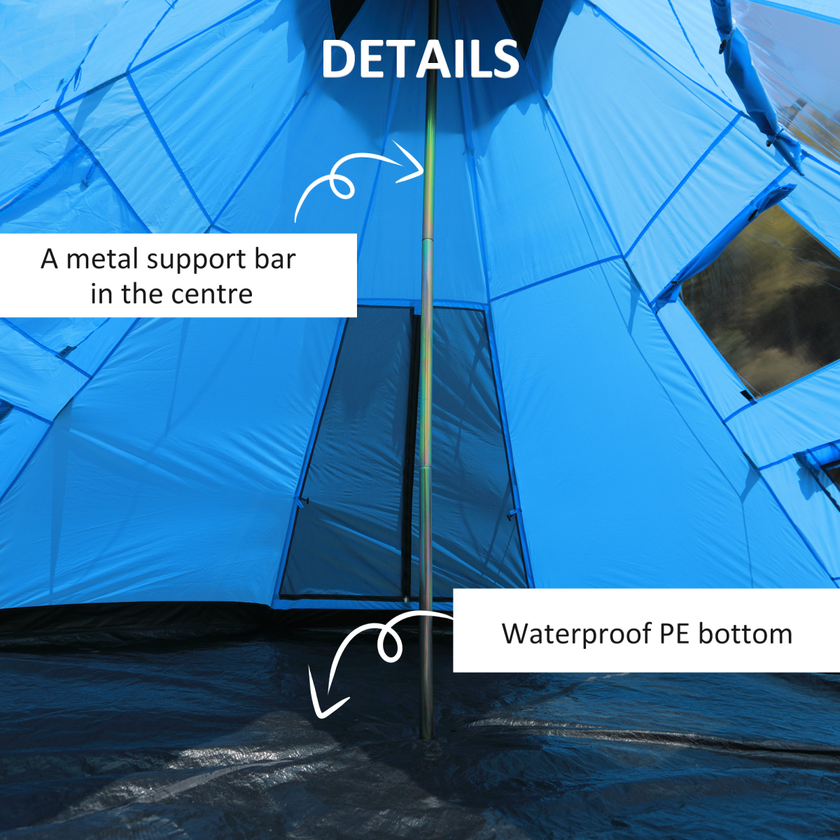 Outsunny 6-Person Large Family Tipi Camping Tent with Carry Bag and Mesh Windows