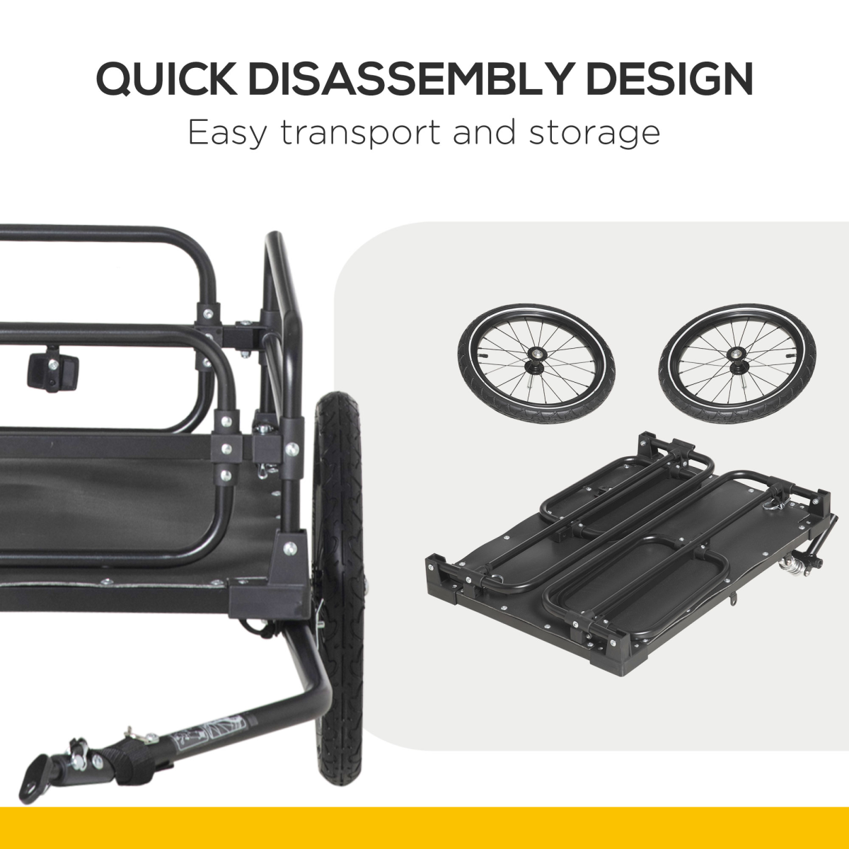 HOMCOM Folding Bike Cargo Trailer Wagon with Suspension, 2 Wheels, Steel, Black