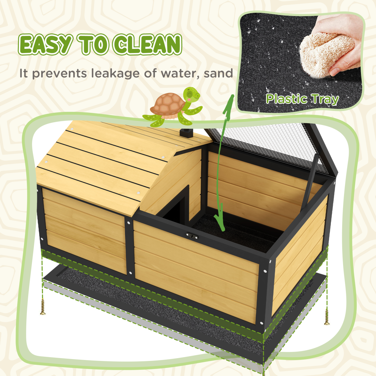 PawHut Wooden Tortoise House with Hide Shelter, Run and Open Roof