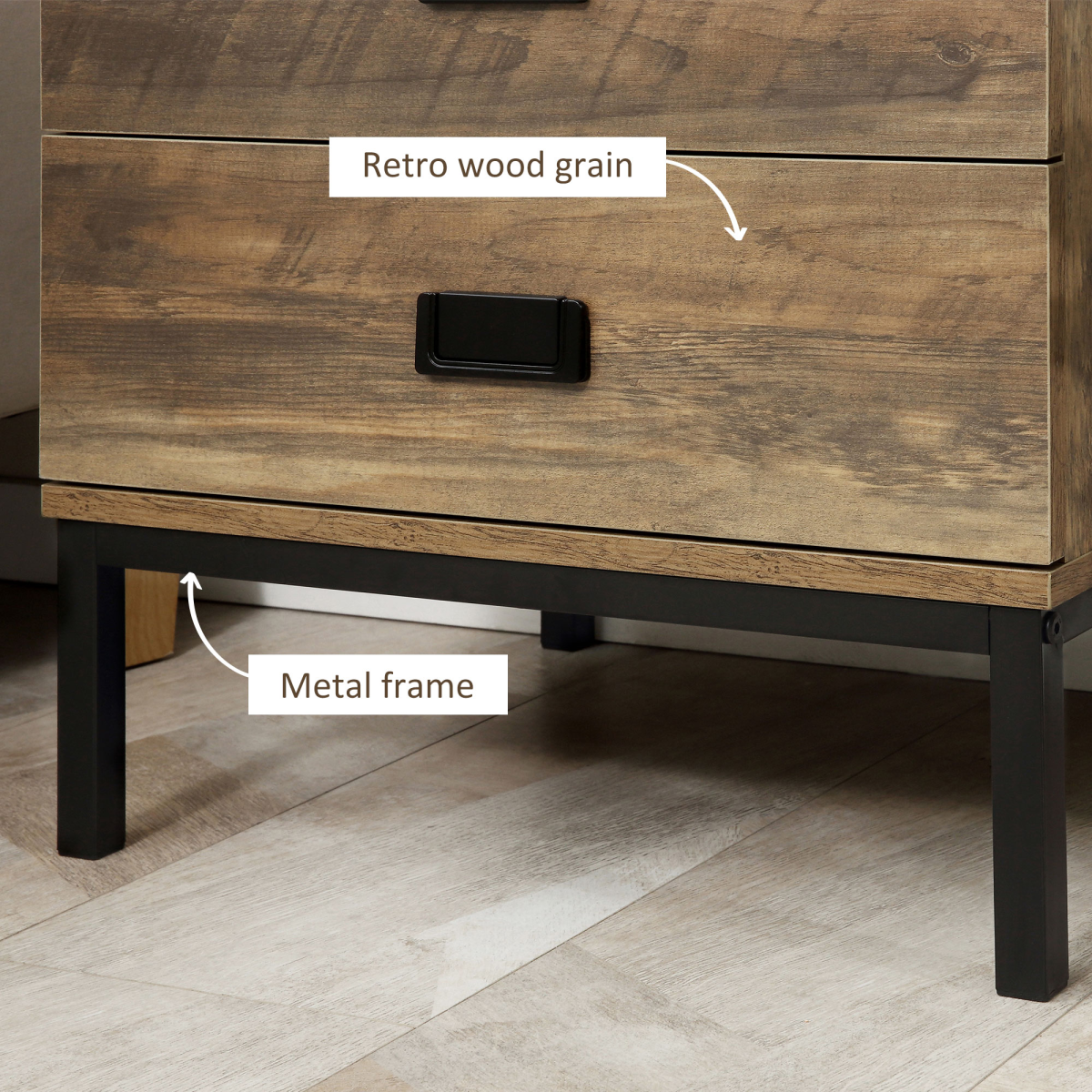 HOMCOM Metal Frame Bedside Table with 2 Drawers and Storage