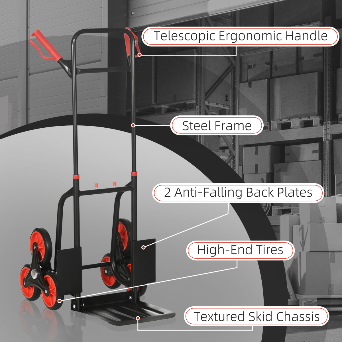 DURHAND 6-Wheel Folding Stair Climbing Trolley, Steel, 120kg