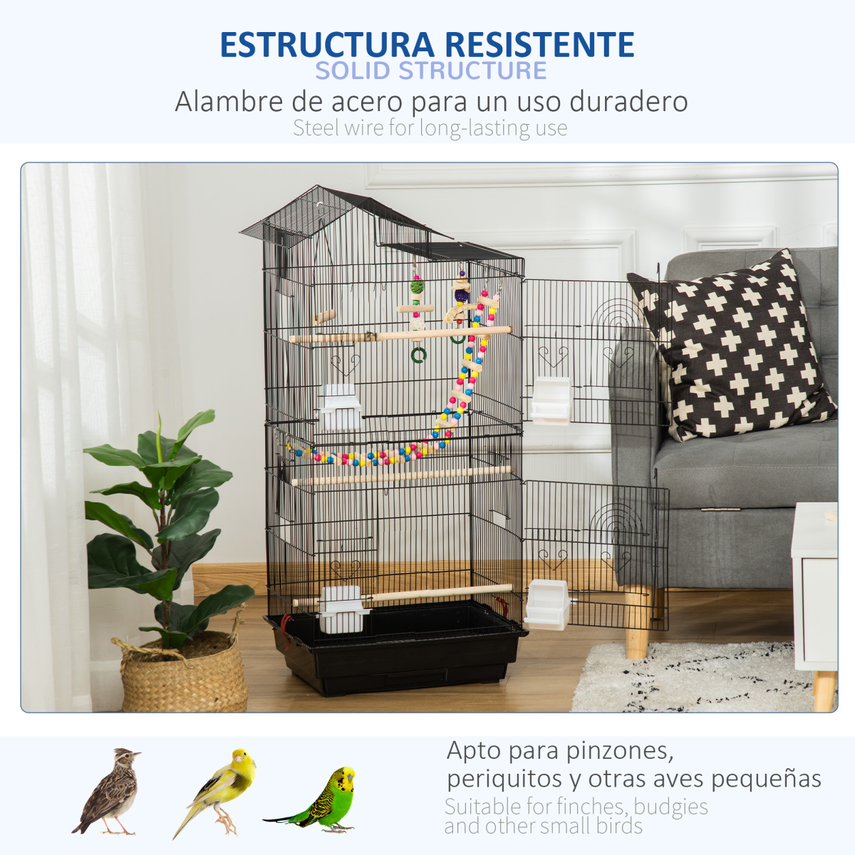 Metal Bird Cage for Budgies and Finches with Accessories, Tray, Handle