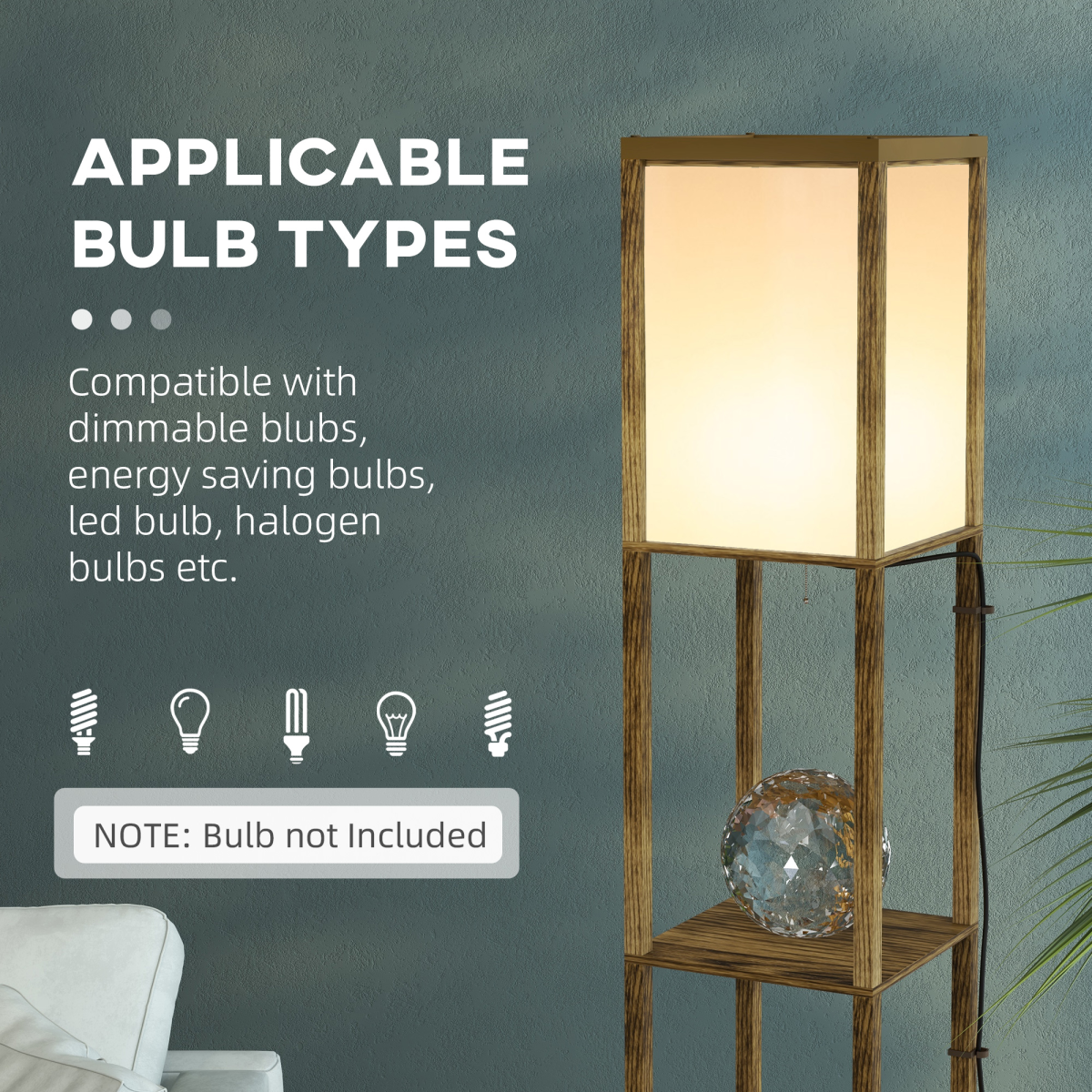 HOMCOM Shelf Floor Lamp with Dual Light, Brown for Living Room Bedroom