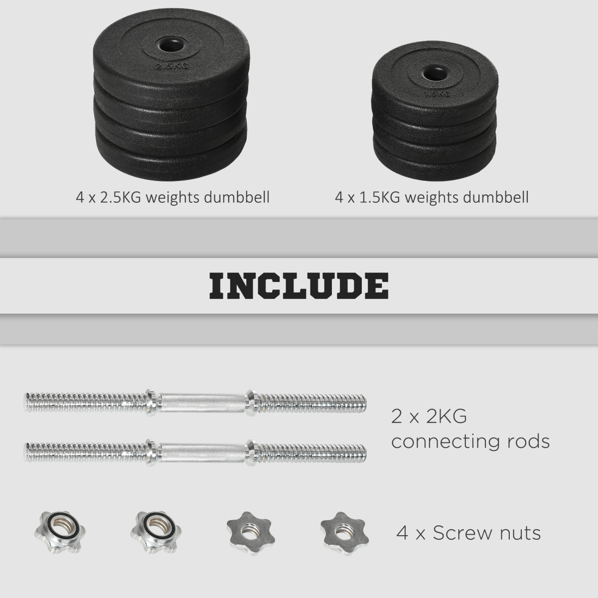 HOMCOM 20kg Adjustable Dumbbell Set with Connecting Rods