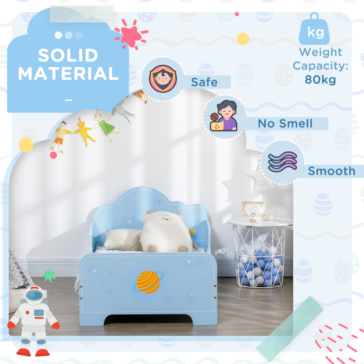 ZONEKIZ Space-Themed Toddler Bed for Boys and Girls, Ages 3-6