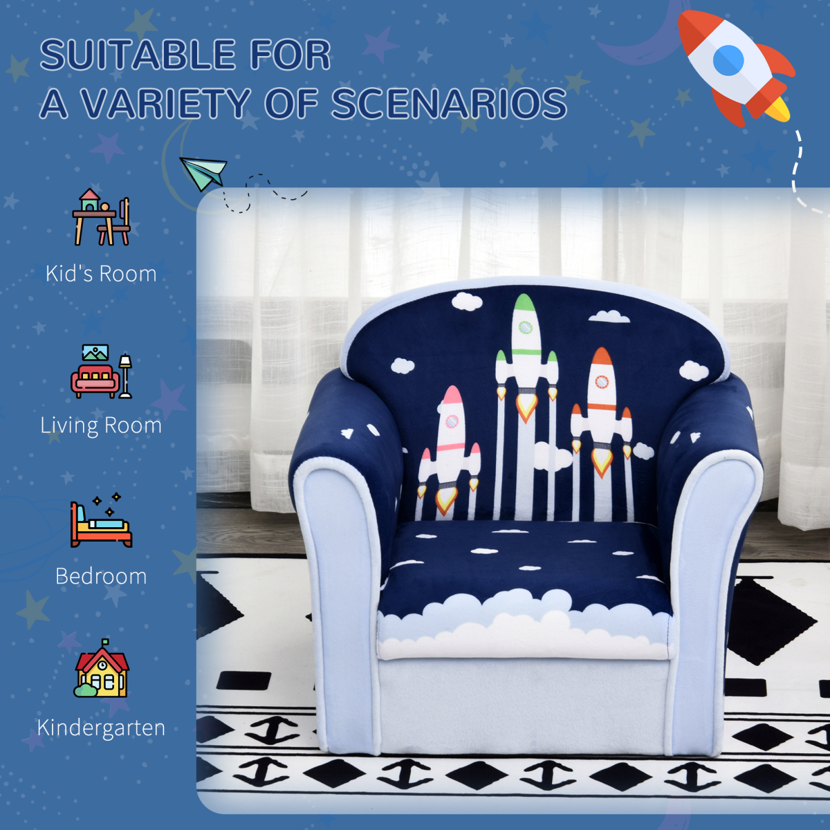 HOMCOM Kids Rocket Armchair, Children's Sofa Seat, 18M+, 45kg
