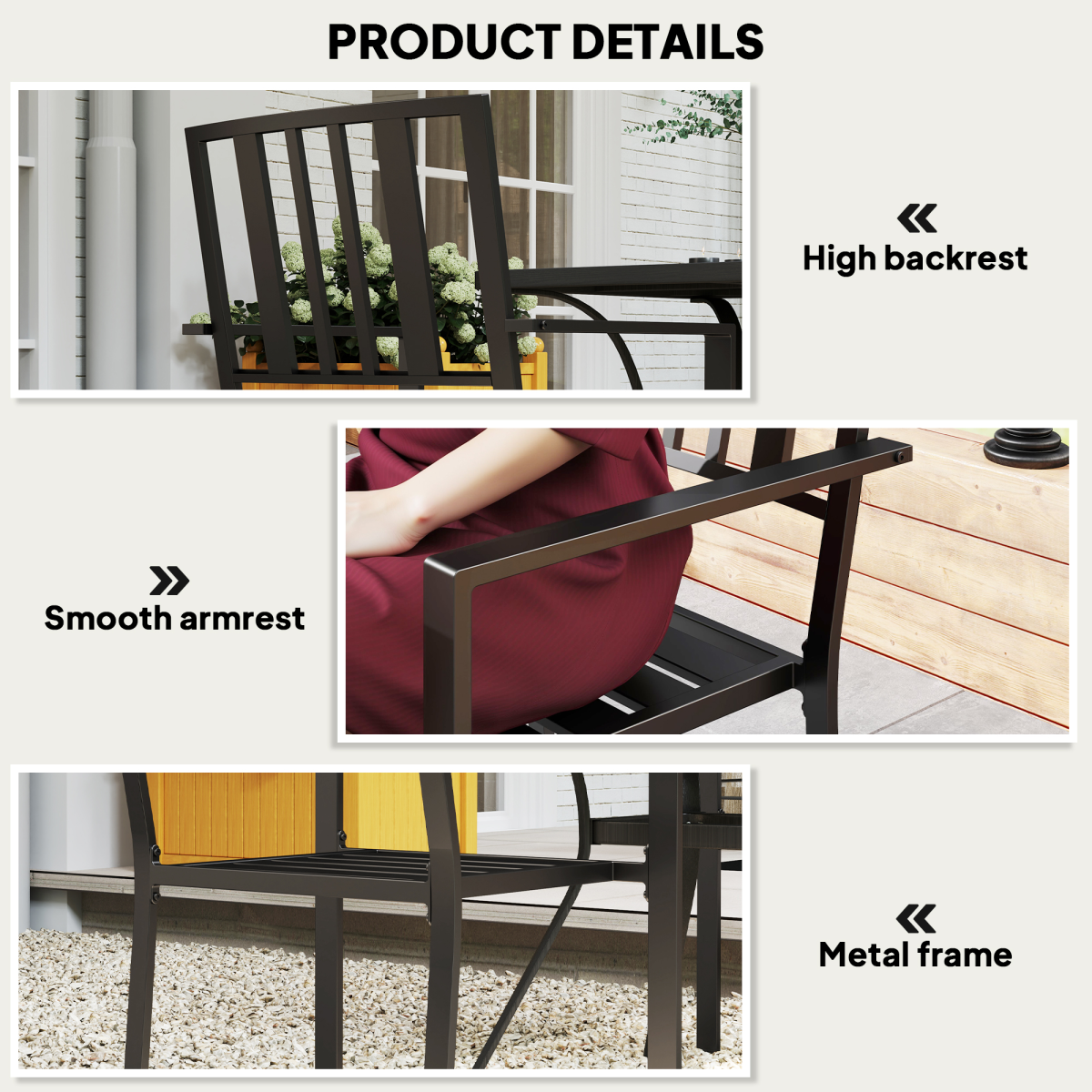 Outsunny Set of 2 Stackable Outdoor Garden Chairs, Black Steel